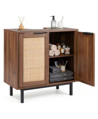 Engineered Wood Bathroom Vanity Cabinet with Rattan Doors