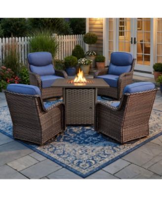 4 - Person Patio Furniture Chair Set with Fire Pit Table, 4 Swivel Glider Chairs with 6-Inch Cushions and Side Table