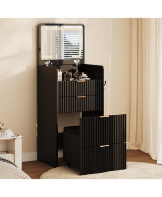 3-In-1 Vanity Desk With Illuminated Mirror and Rolling Stool, Makeup Dressing Table Featuring 3 Storage Drawers