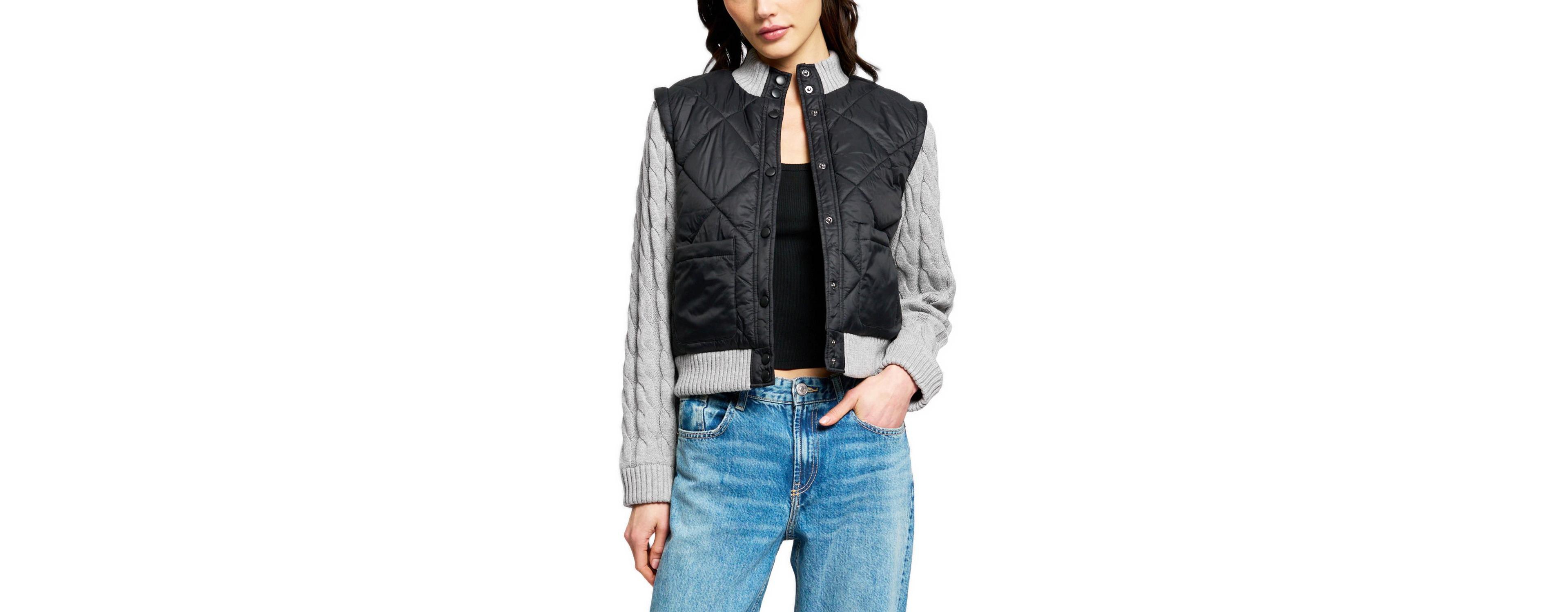 Central Park West Women's Ember Cable-Knit Mock Neck Quilted Sweater