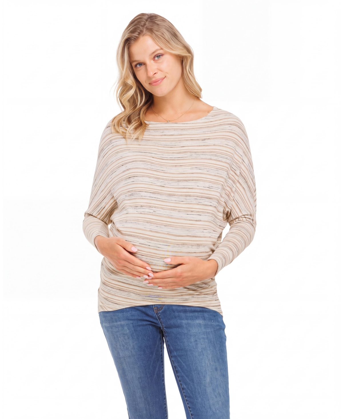 Hello Miz Maternity Striped Dropped-Shoulder Long-Sleeve Top