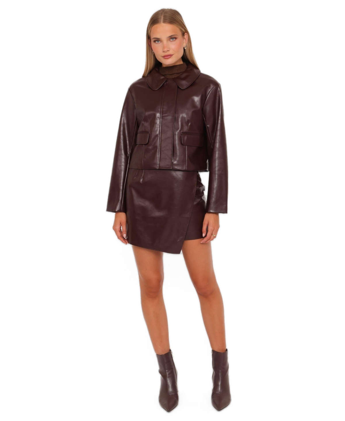 Petal and Pup Women's Haylie Crop Faux Leather Jacket - Burgundy