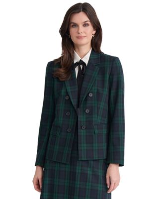 Women's Plaid Double-Breasted Notch-Collar Blazer