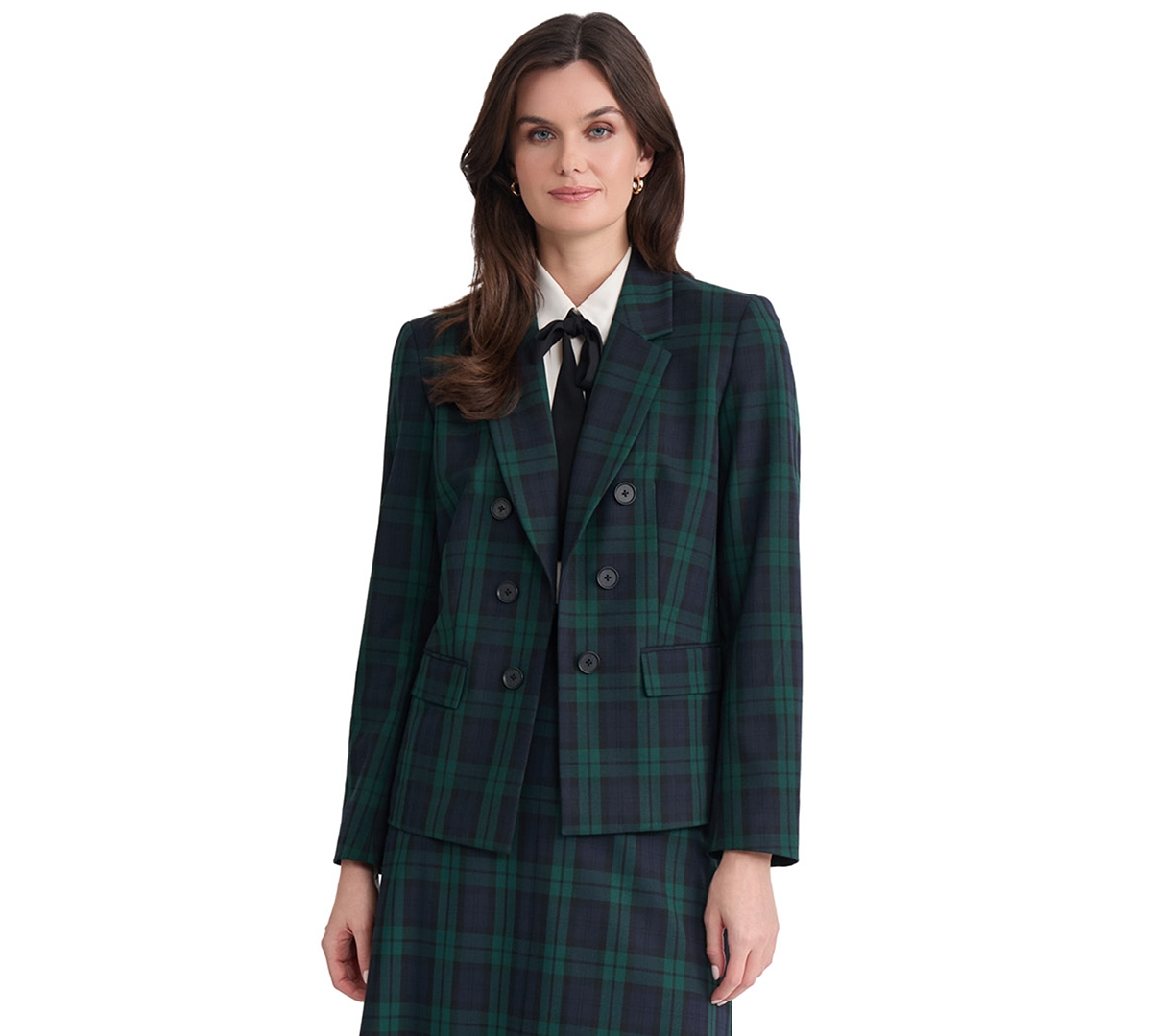 Jones New York Women's Plaid Double-Breasted Notch-Collar Blazer