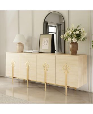 70.87" Mid-Century Modern TV Stand with Tree-Shaped Decorations, Tall Media Console with Adjustable Shelves,Fits 55-65 Inch TVs
