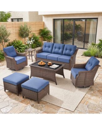 7-Piece Outdoor Wicker Patio Furniture Set with Swivel Chairs and 6" Cushions