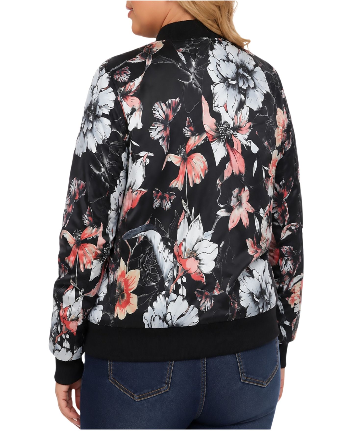 Женская куртка White Mark Plus Size Floral-Print Bomber, цвет: Чёрный — фото 5