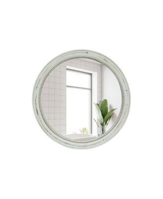 23.62 Inch Round Farmhouse Wall Mirror Wood Beaded Frame Vintage Decorative Mirror for Bathroom Bedroom