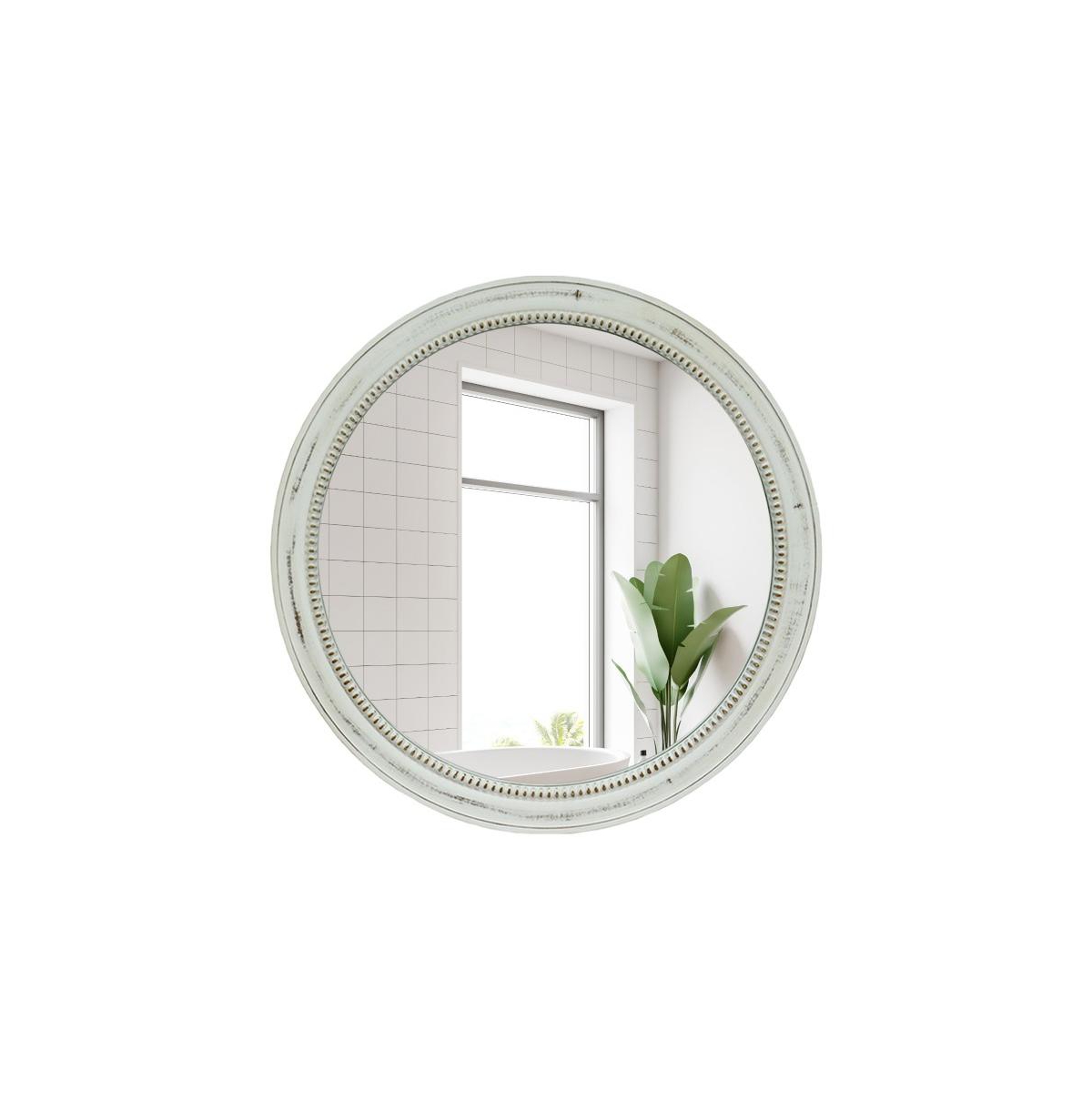Busdays 23.62 Inch Round Farmhouse Wall Mirror Wood Beaded Frame Vintage Decorative Mirror for Bathroom Bedroom