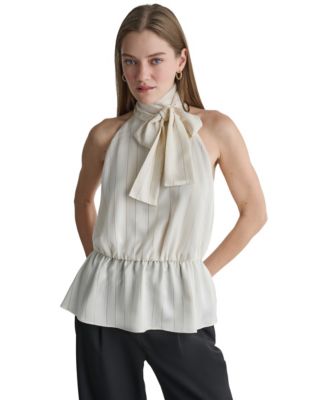 Women's Halter Peplum Satin Blouse