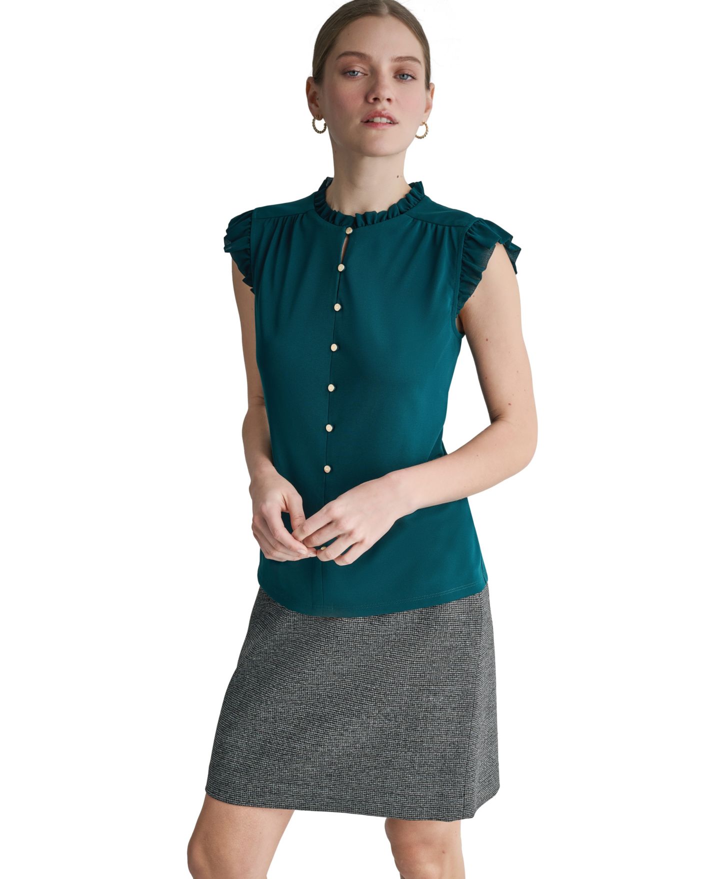 Женская блузка BCBG Mock Neck Sleeveless, цвет: Королевский синий бирюзовый — фото 1