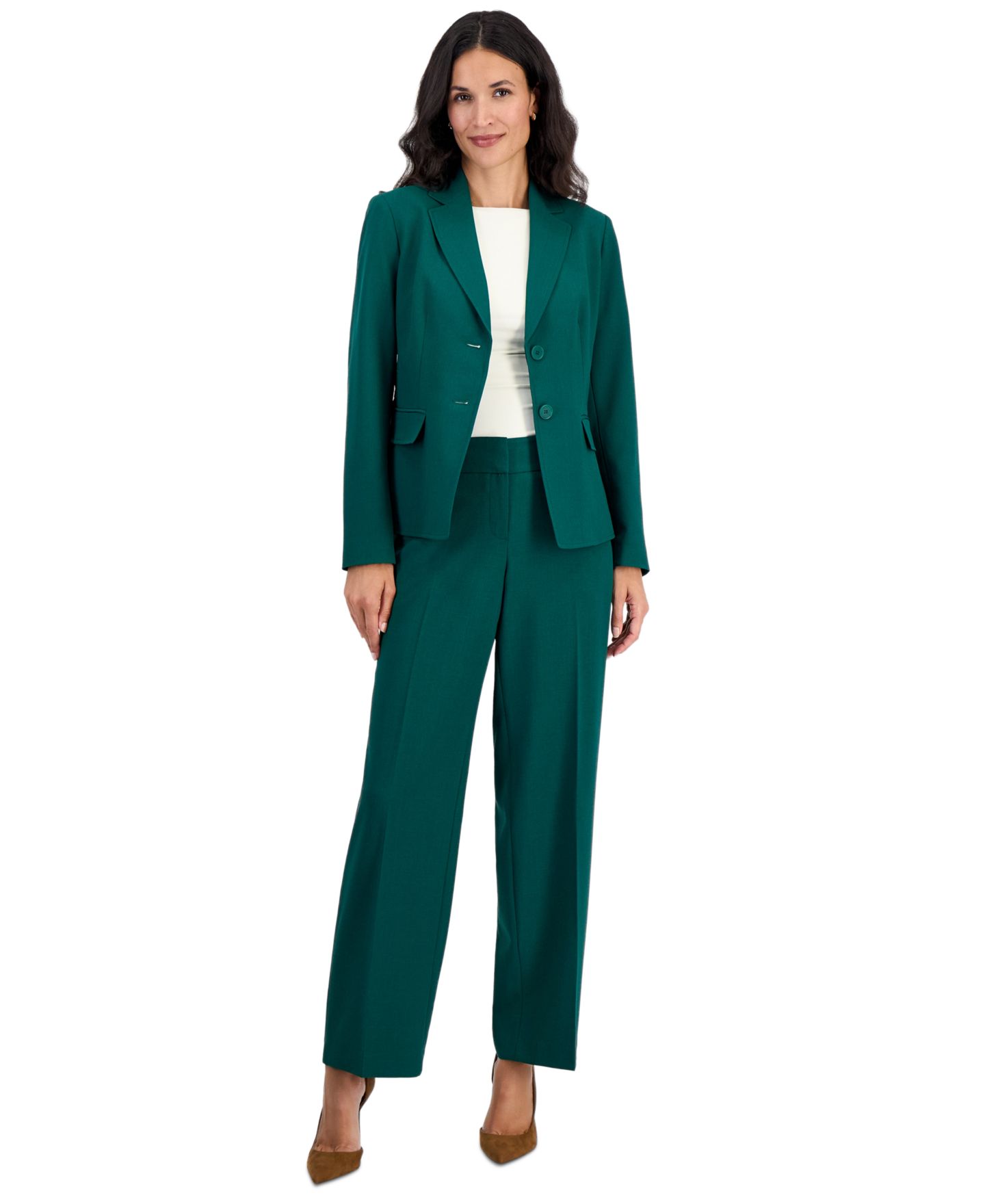 Женский комплект Le Suit Petite Notch Collar 2-Button Wide-Leg Jacket and Pants, 2-Piece Suit, цвет: Изумрудный — фото 1
