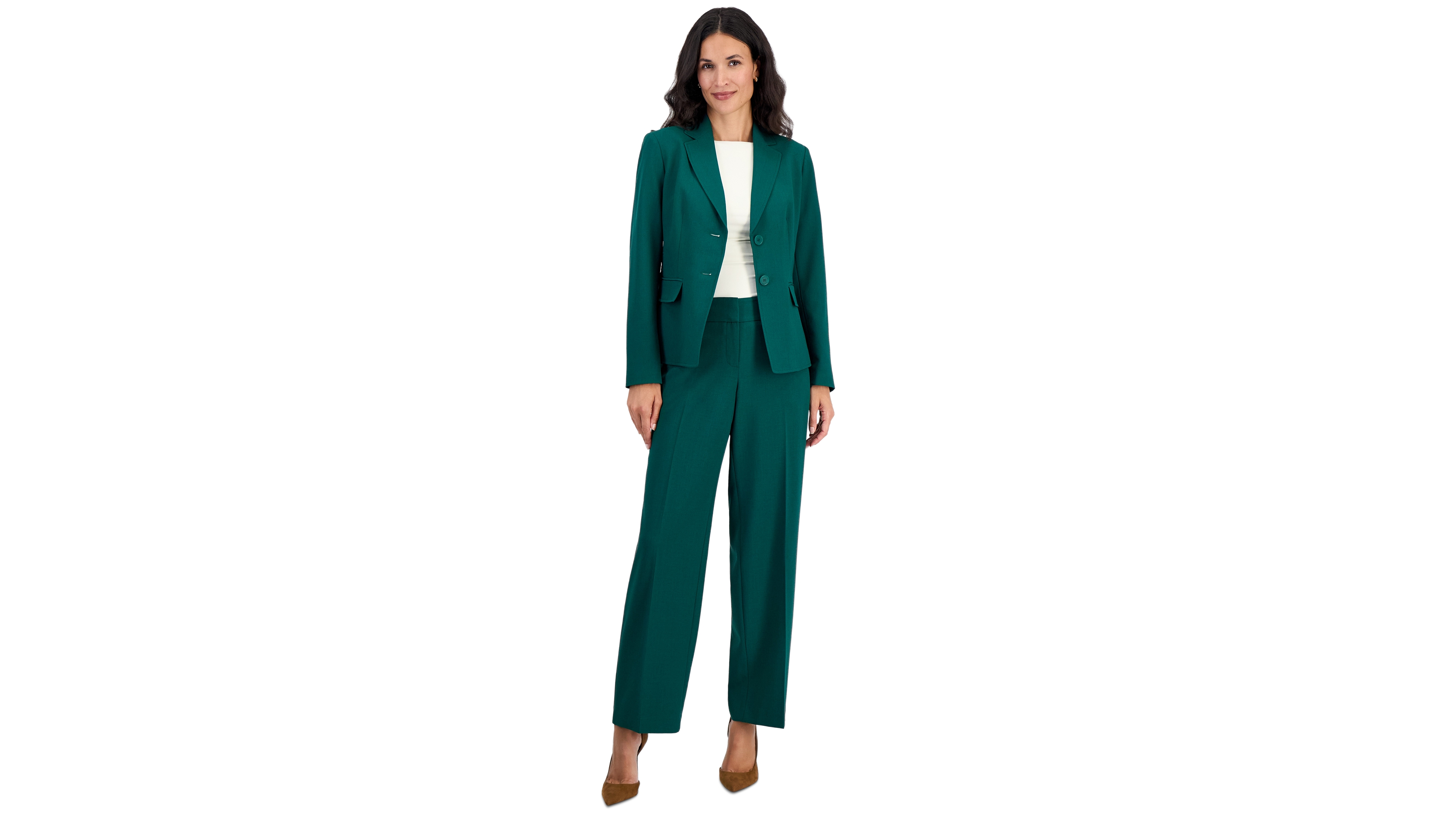 Le Suit Petite Notch Collar 2-Button Wide-Leg Jacket and Pants, 2-Piece