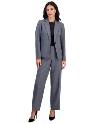 Petite Plaid One-Button Wide-Leg Jacket and Pants, 2-Piece Suit