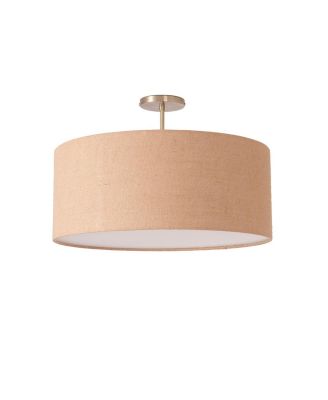 Stretch Semi-Flush Mount - Weathered Brass, Steel Base, Burlap Shade, Dimmable