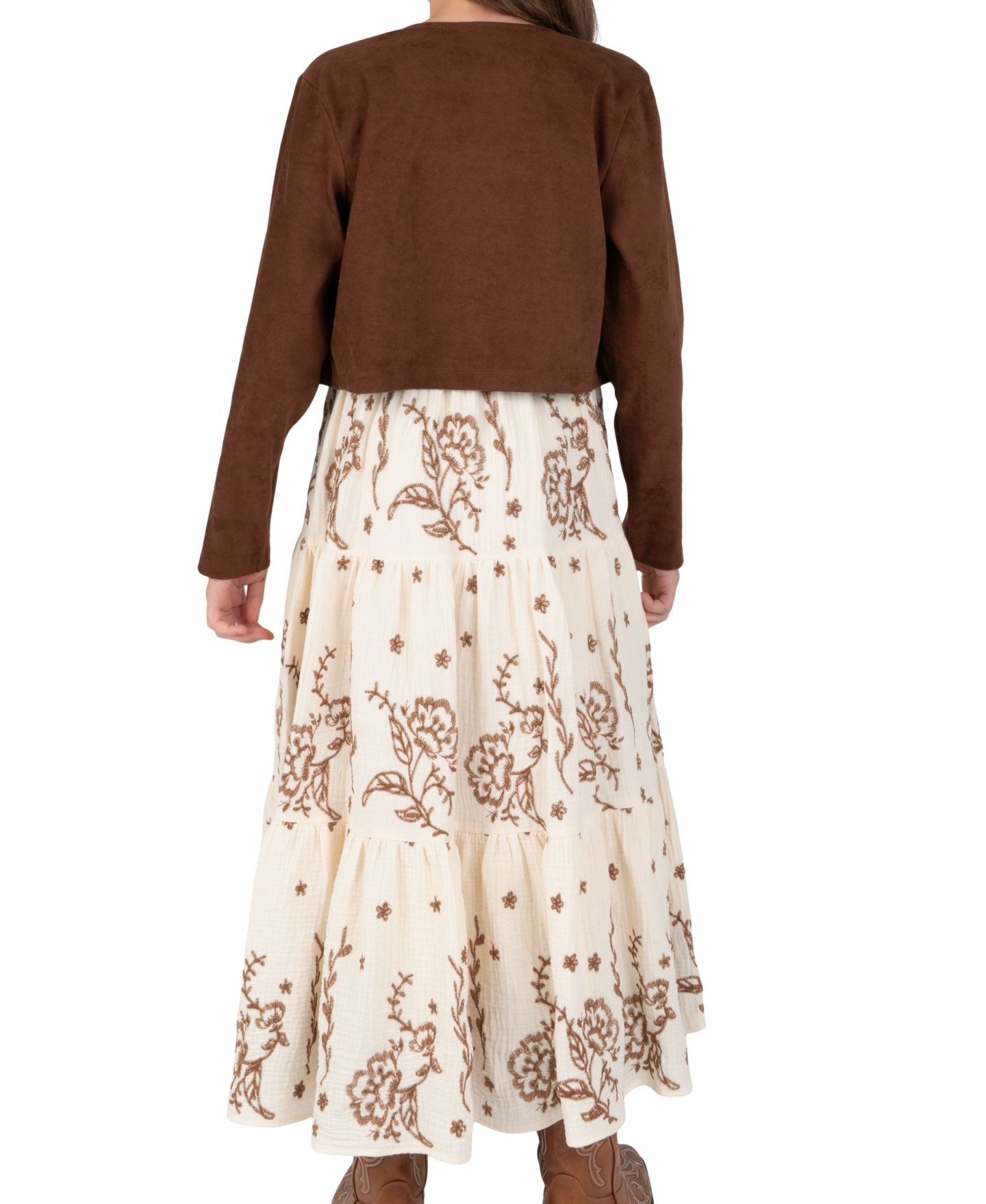 Платья Rare Editions Embroidered Tiered Maxi Dress and Jacket, 2-Piece Set для девочек, цвет: Коричневый — фото 8