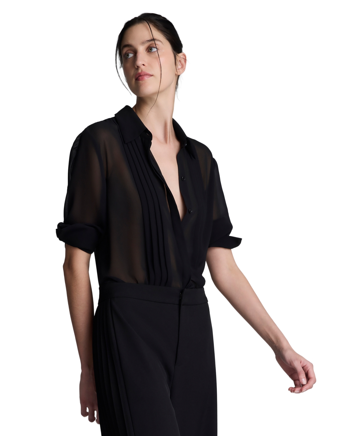 Kenneth Cole Women's Long-Sleeve Sheer Chiffon Blouse