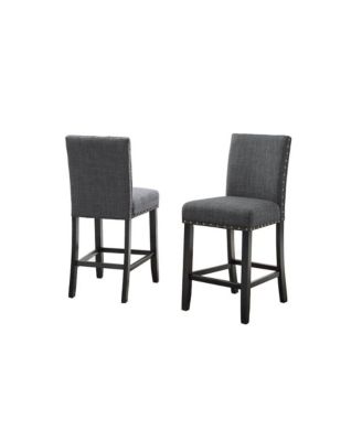 Biony Gray Fabric Counter Height Stools with Nailhead Trim, Set of 2