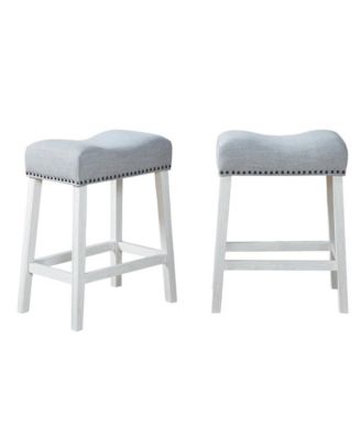 CoCo Counter Height Saddle Seat Stools, White-Washed Finish, Set of 2