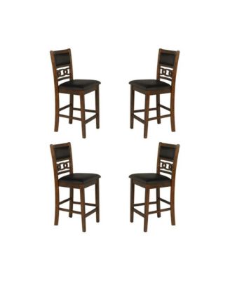 Brown Wood Counter Height Dining Chair Set of 4, PU Seat, Solid Construction