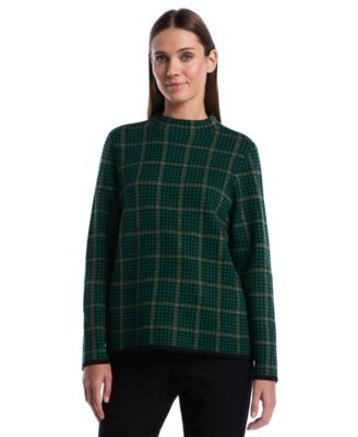 Petite Mock-Neck Long-Sleeve Plaid Pullover Sweater