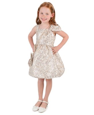 Girls' 4T-6X Brocade Bow Strap Dress with Matching Handbag