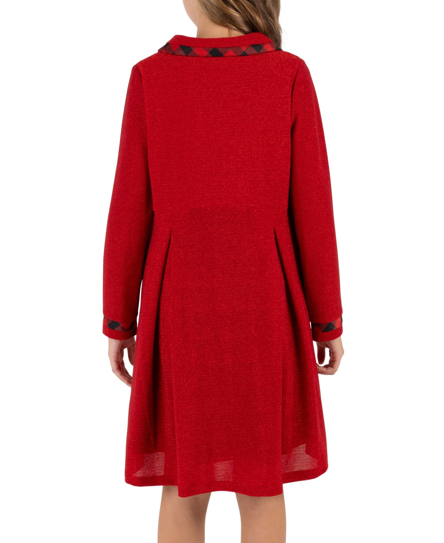 Rare Editions Girls' 7-16 Lurex-Knit Buffalo-Check Bow Coat and Dress, 2-Piece Set, цвет: Красный — фото 2