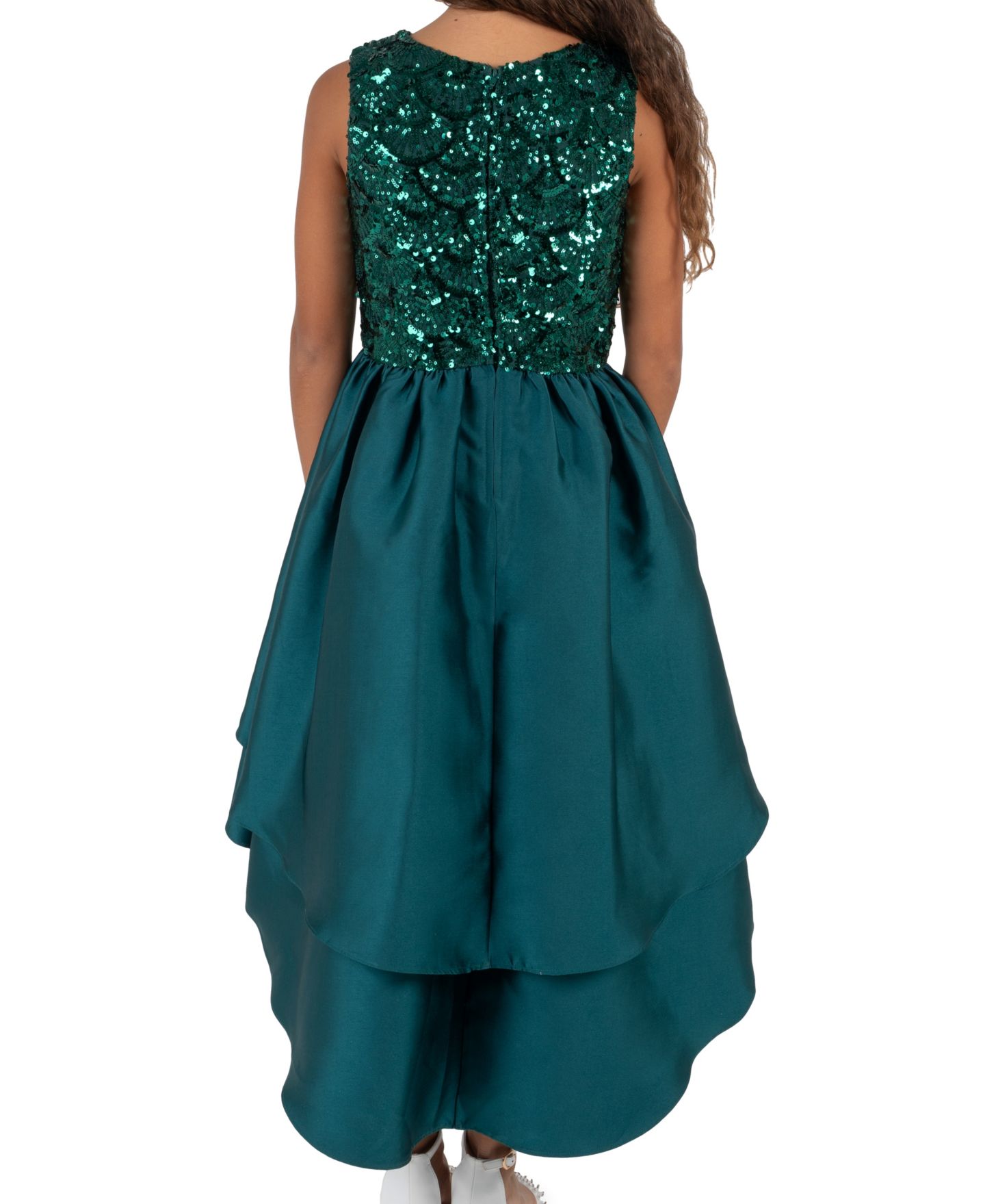 Платье Rare Editions Sequin Embroidered Lace High-Low Sleeveless Dress для девочек, цвет: Тёмно-зелёный — фото 2