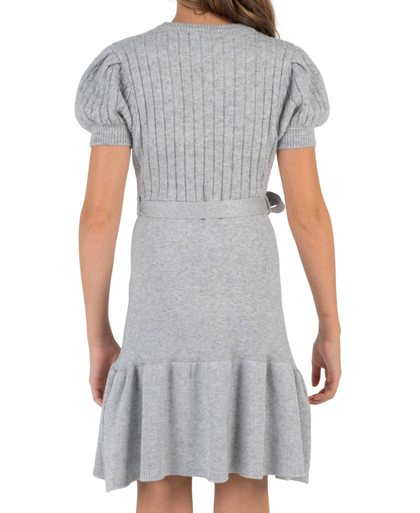 Платье Rare Editions Imitation Pearl-Embellished Puff-Sleeve Fit & Flare Sweater Dress для девочек, цвет: Серый — фото 2