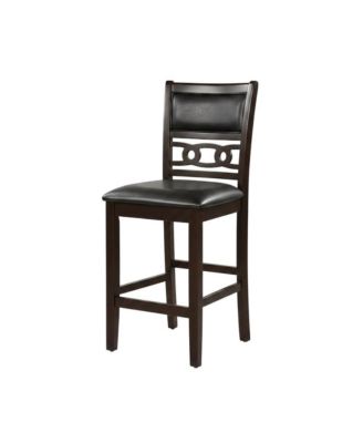 Solid Wood Counter Height Bar Stools, Upholstered Back, Ebony, Set of 4