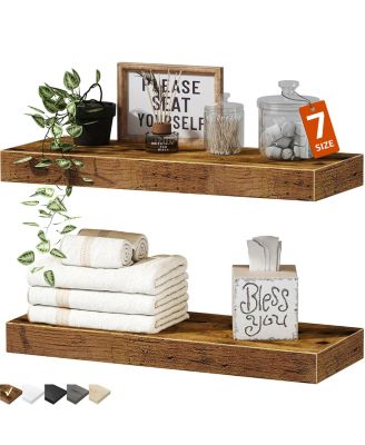 15.7" Bathroom Hardware Floating Wall Shelves Wood Set 2