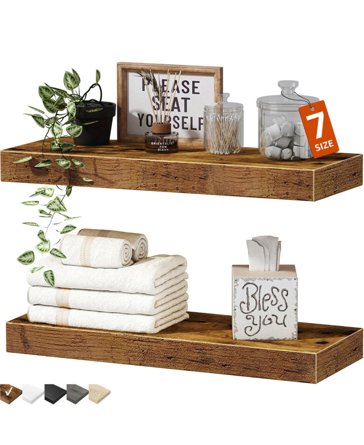 Cyqbd 15.7" Bathroom Hardware Floating Wall Shelves Wood Set 2 - Brown