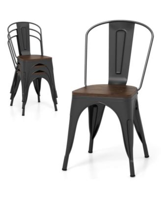 Tolix Style Metal Dining Chairs with Wood Seat and Removable Backrest