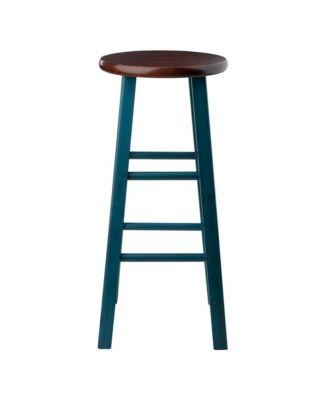 Rustic Teal Bar Stool, Round Solid Wood Seat, Fully Assembled