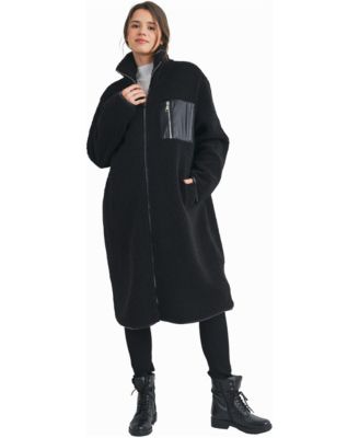 Maternity Longline Sherpa Zip-Front Coat