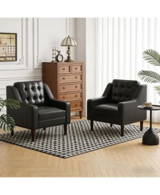 Accent Chair Modern Arm Chair Button Tufted Upholstered Reading Chairs with Removable Cushions PU Leather