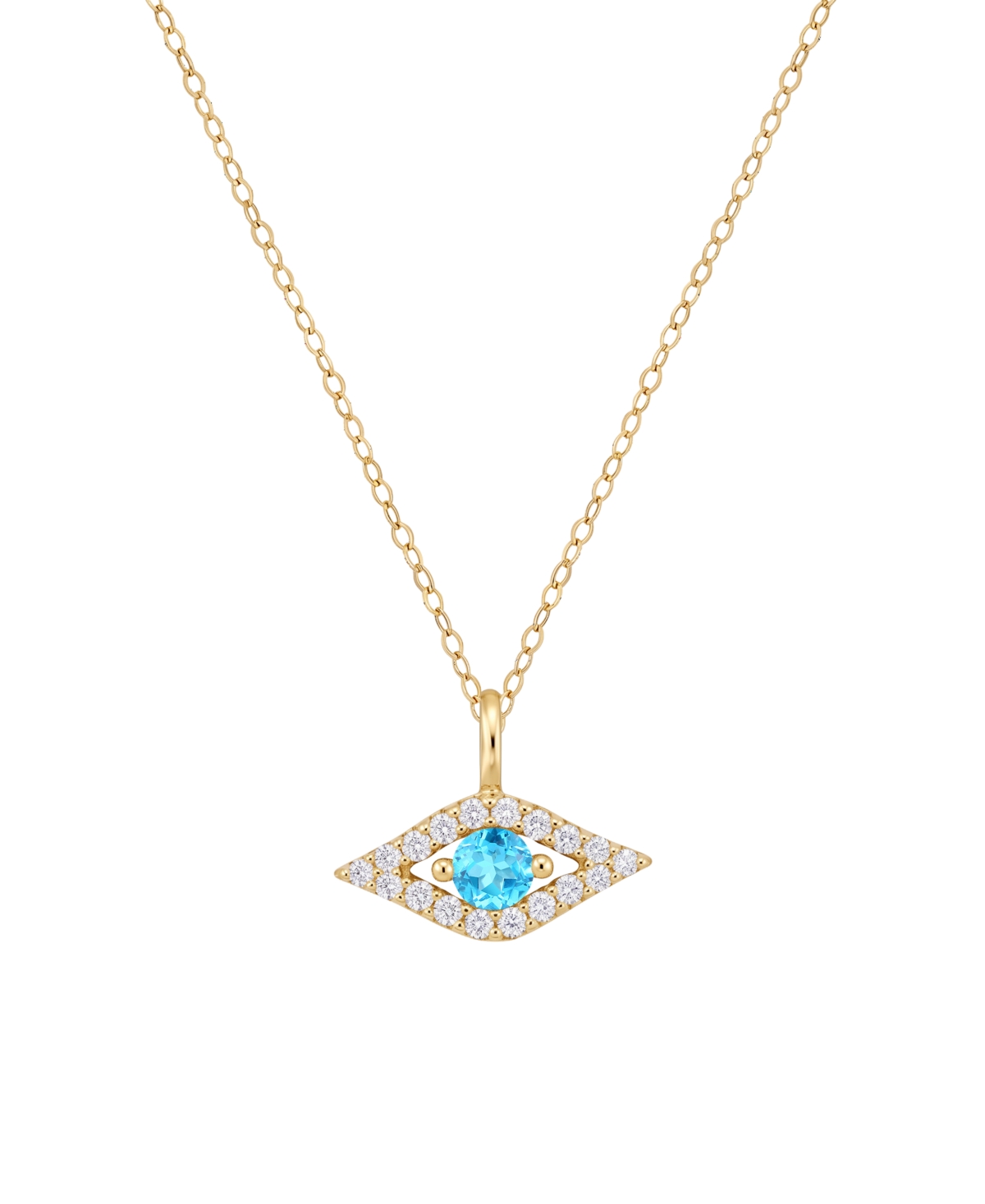 Macy's Blue Topaz & Diamond Evil Eye Pendant (1/6 ct. t.w. & 1/10 ct. t.w.) in 14k Gold - 14k Gold