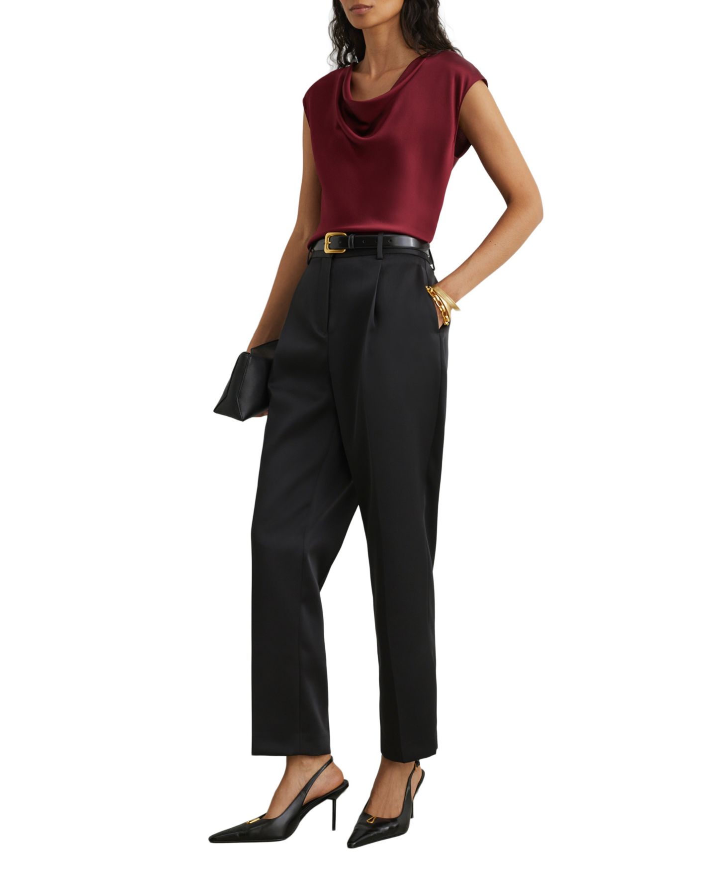 Женская блузка REISS Cate Silk Cowl-Neck Sleeveless, цвет: Красный — фото 3
