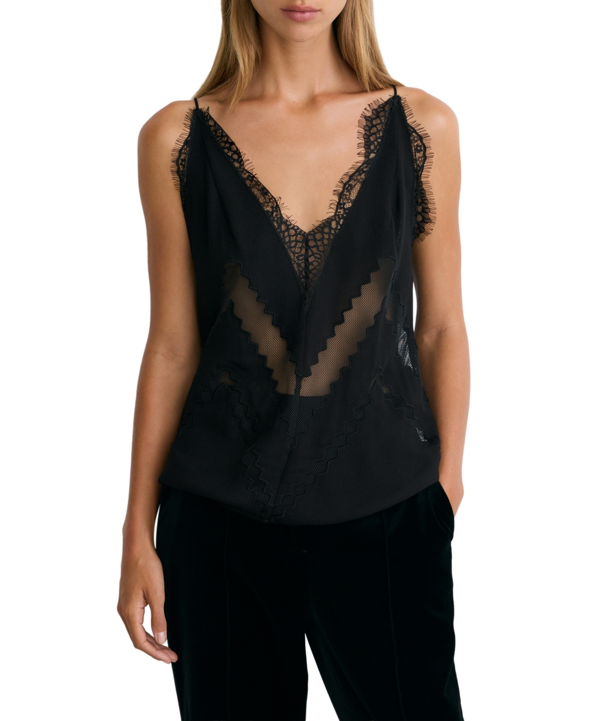 Reiss Women's Sisley Lace Sheer-Mesh V-Neck Camisole