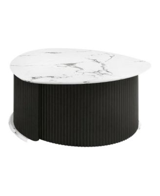 Triangle Coffee Table with Fluted Pedestal Base MDF and Iron Frame