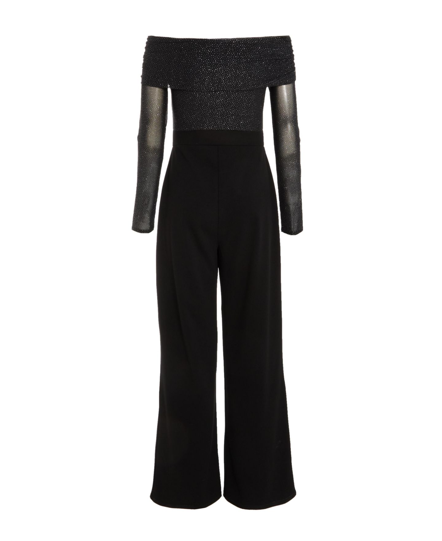 Женский комбинезон QUIZ Glitter Mesh Bardot Scuba Crepe Palazzo Jumpsuit, цвет: Чёрный — фото 5