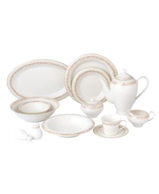 Gold Border Floral 57-Piece Dinnerware Set, Service for 8