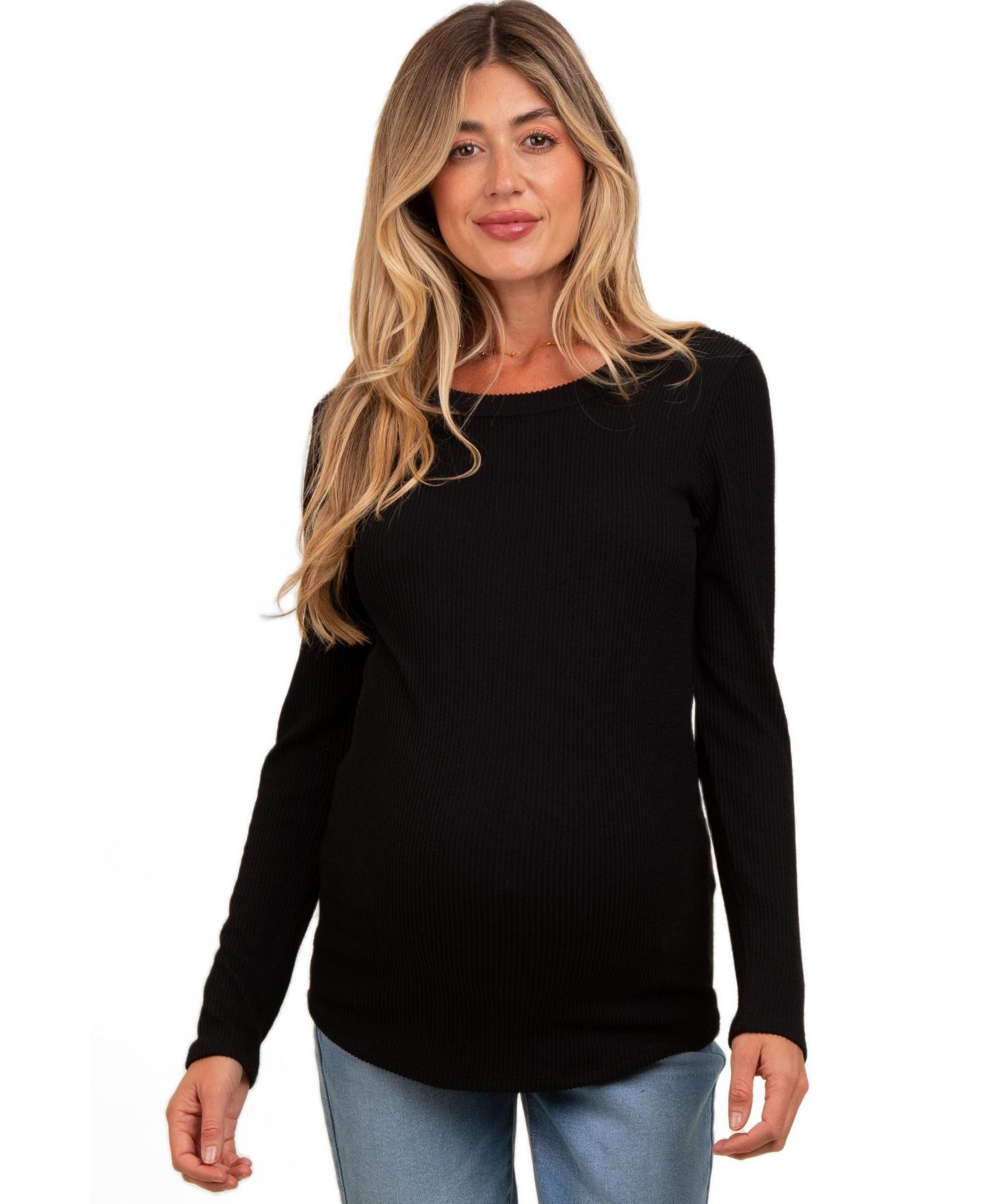 Женский топ Pinkblush Black Ribbed Scoop Neck Long Sleeve, цвет: Чёрный — фото 1