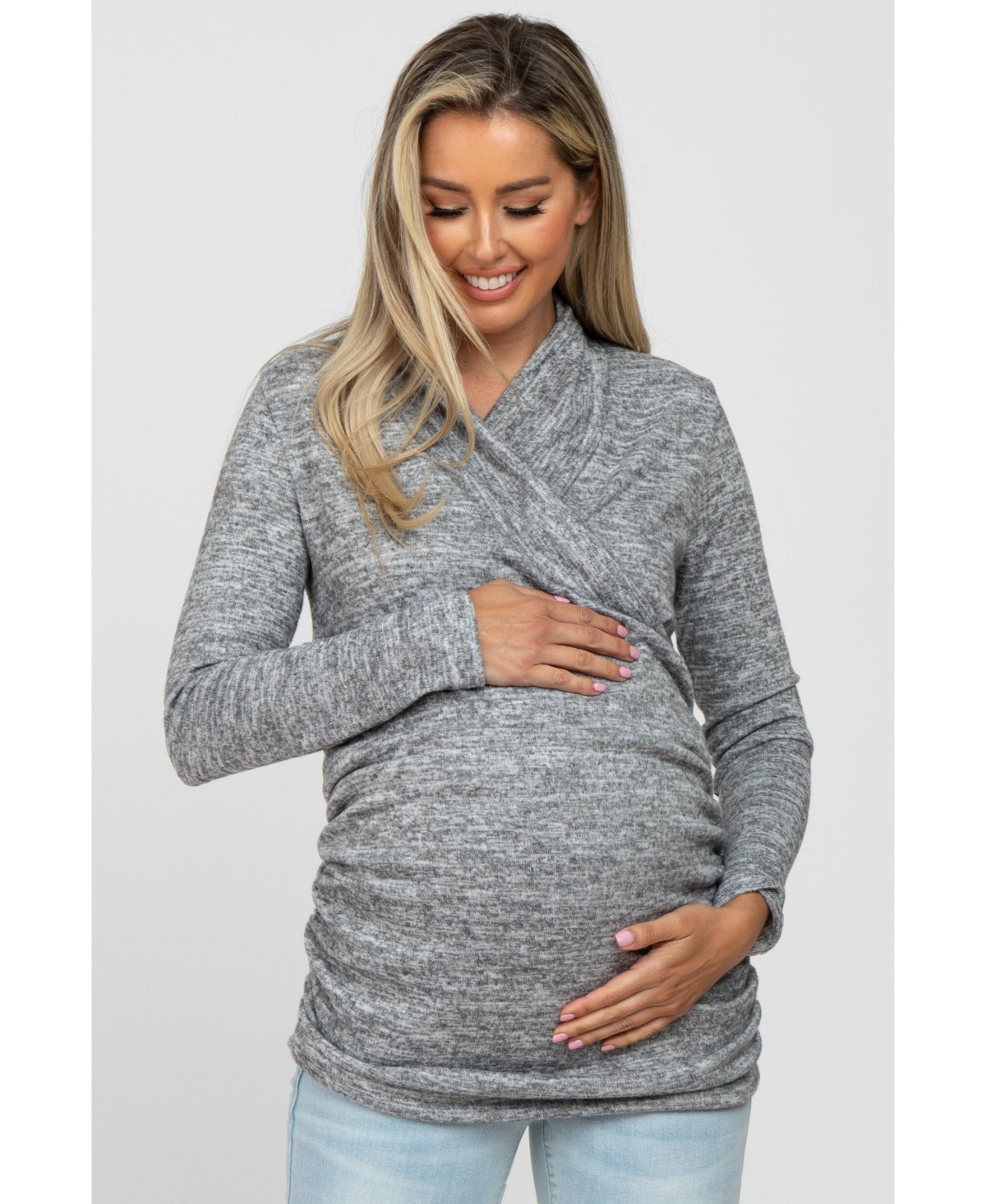 Pinkblush Women's Heather Grey Soft Heathered Draped Wrap Maternity/Nursing Top
