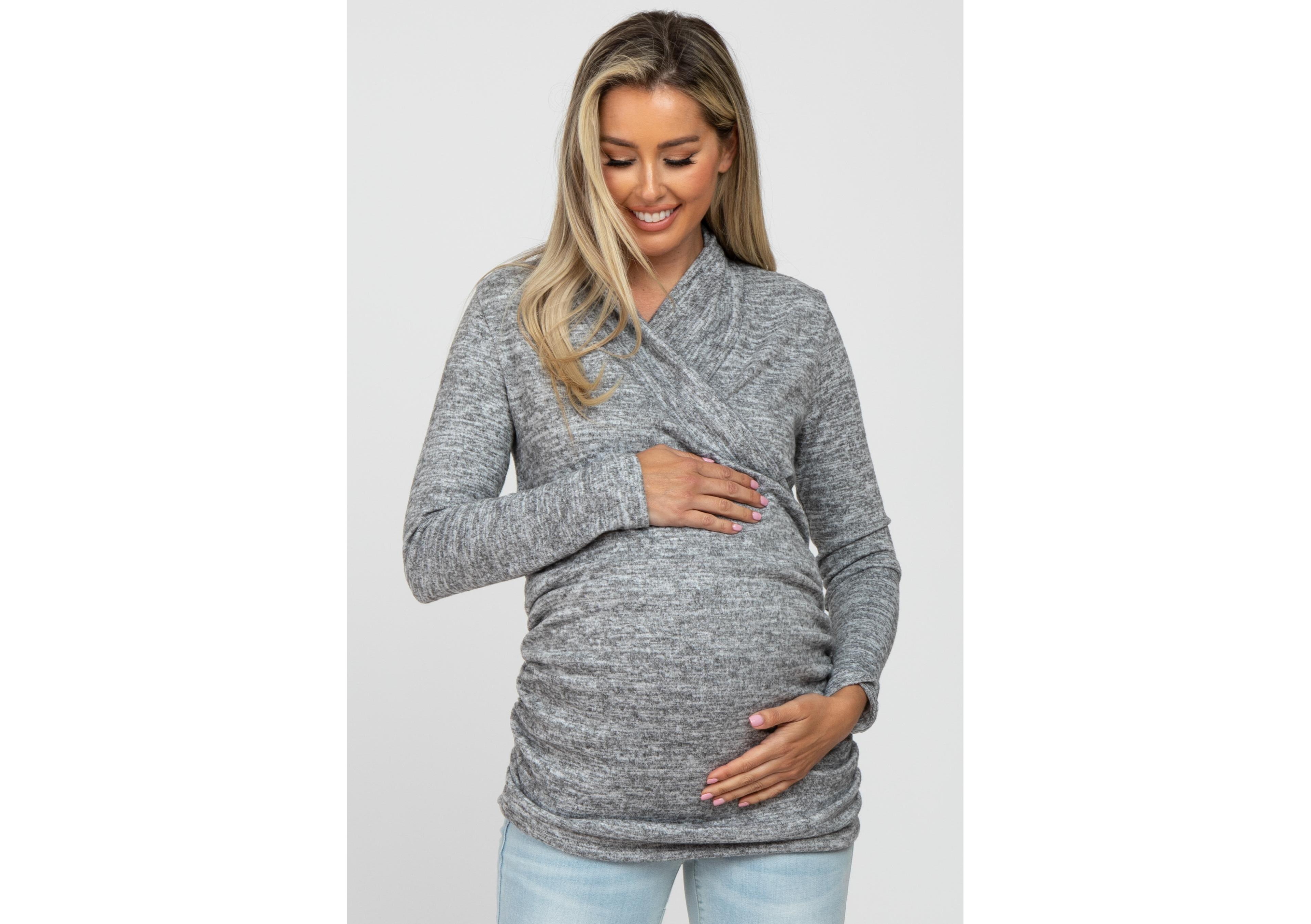 Pinkblush Women's Heather Grey Soft Heathered Draped Wrap Maternity/Nursing Top