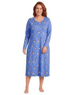 Plus Size Cotton Long Sleeve Midcalf Nightgown