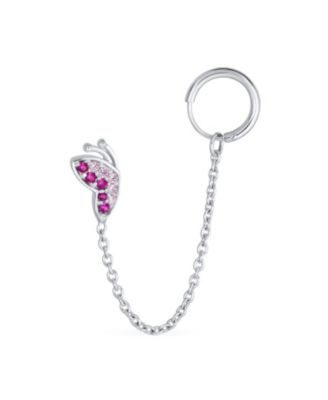 Women's Sterling Silver Cubic Zirconia Butterfly Cartilage Cuff and Hoop Earrings