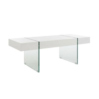 Modern glass top coffee table with clear glass legs and sturdy MDF frame