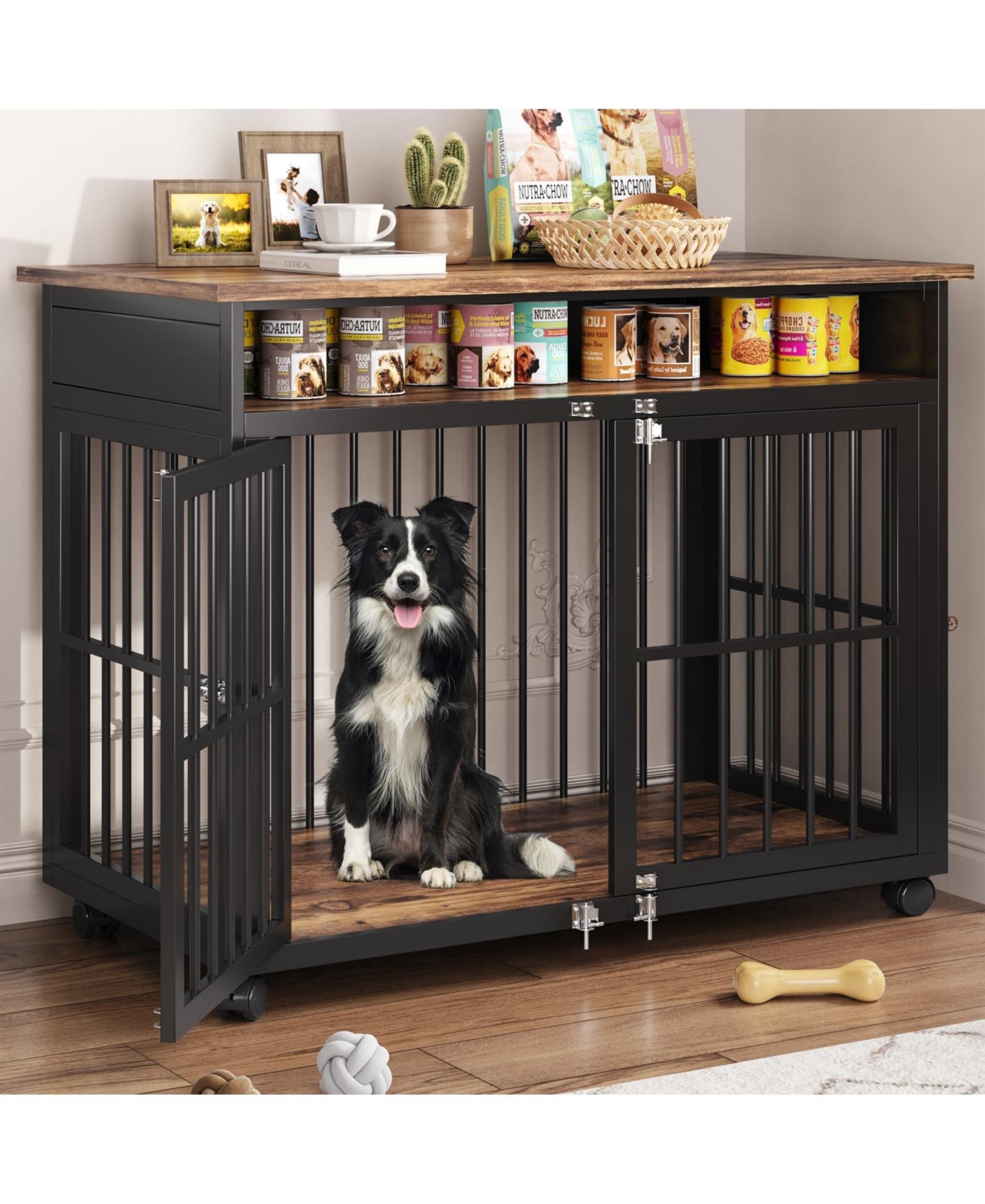 Vabches 39.4-in Dog Crate for Medium Large Breed, Dog Kennel Furniture, Wooden End Table Pet Cage
