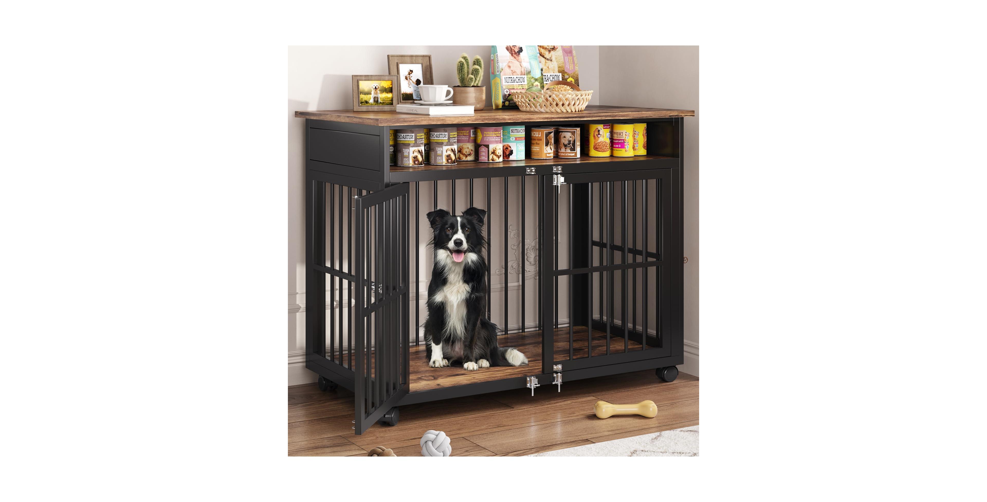 Vabches 39.4-in Dog Crate for Medium Large Breed, Dog Kennel Furniture, Wooden End Table Pet Cage